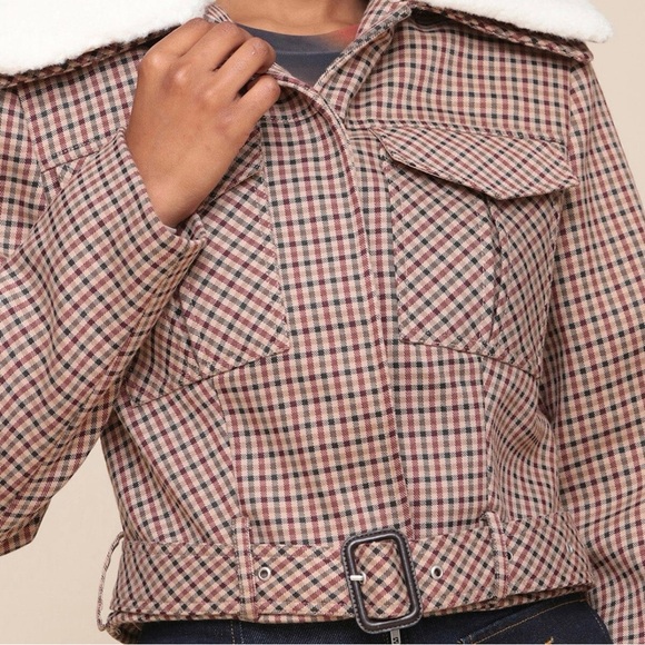 Brand New - AVEC LES FILLES Faux Shearling Collared Plaid Aviator Jacket 🤎✨ - Picture 14 of 16